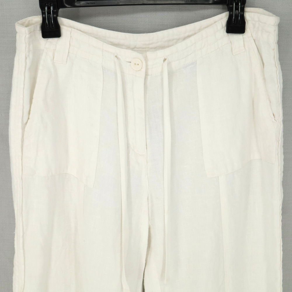 Talbots Pants Petites 4P White Irish Linen Crop Wide Leg Pockets Cruise Resort - Picture 6 of 11